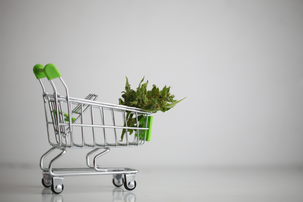 weed in shopping cart being bought online or in-store at dispensary in holyoke